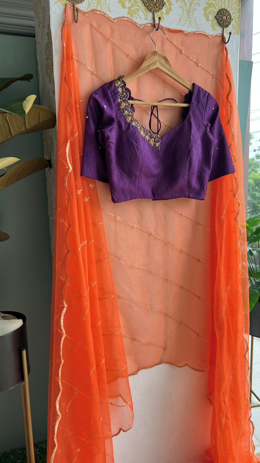Purple silk heavy handwork blouse