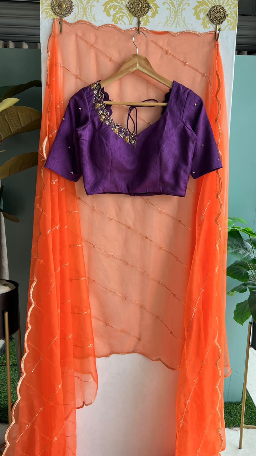 Purple silk heavy handwork blouse