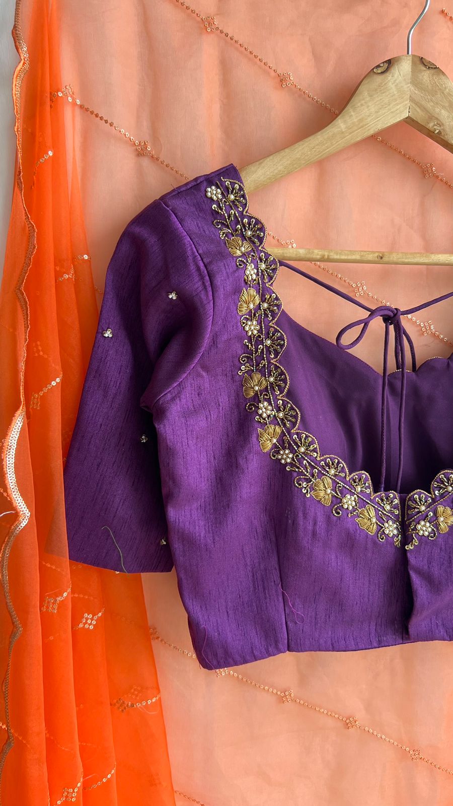 Purple silk heavy handwork blouse