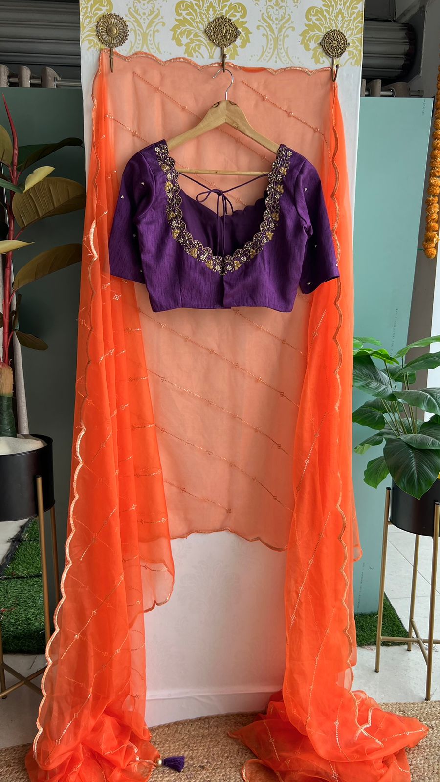 Purple silk heavy handwork blouse