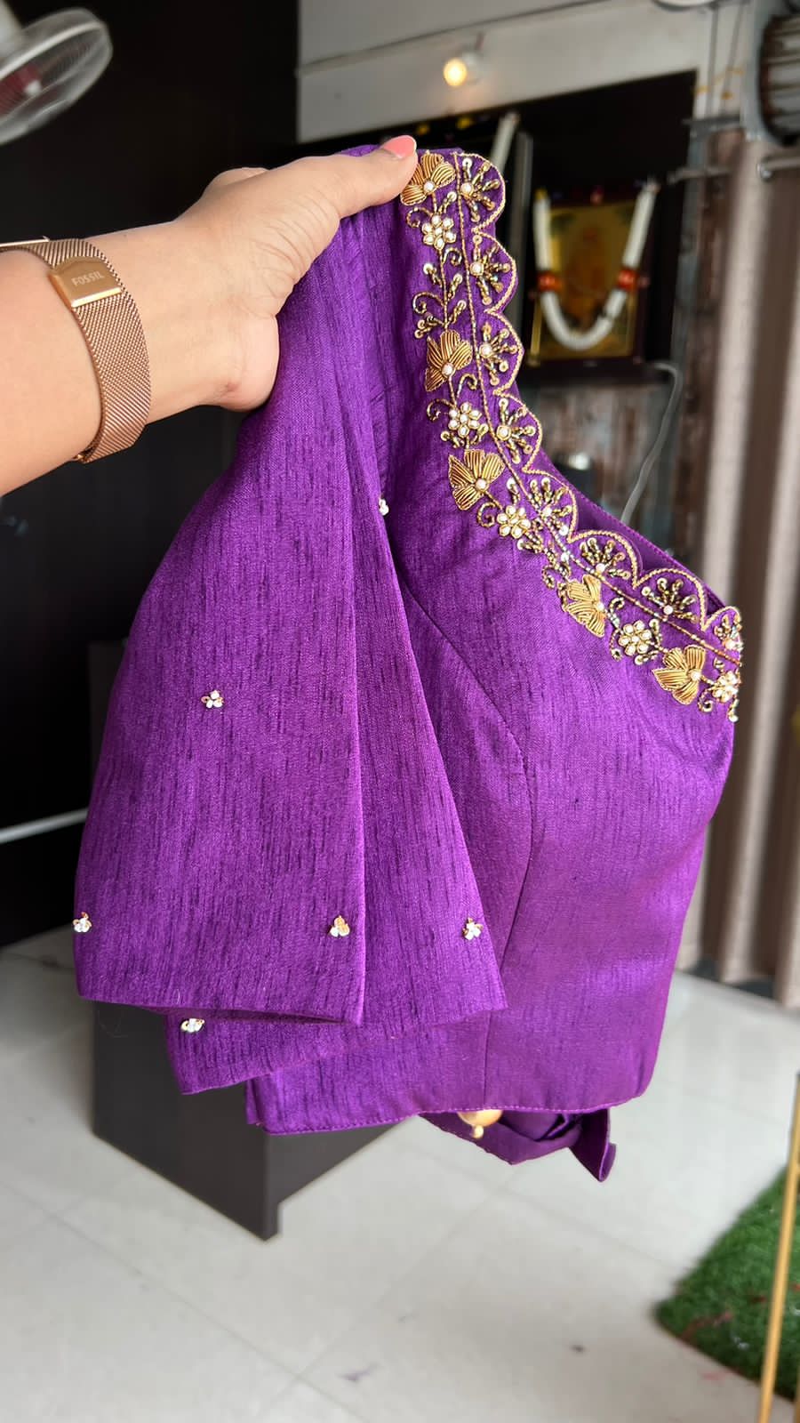 Purple silk heavy handwork blouse