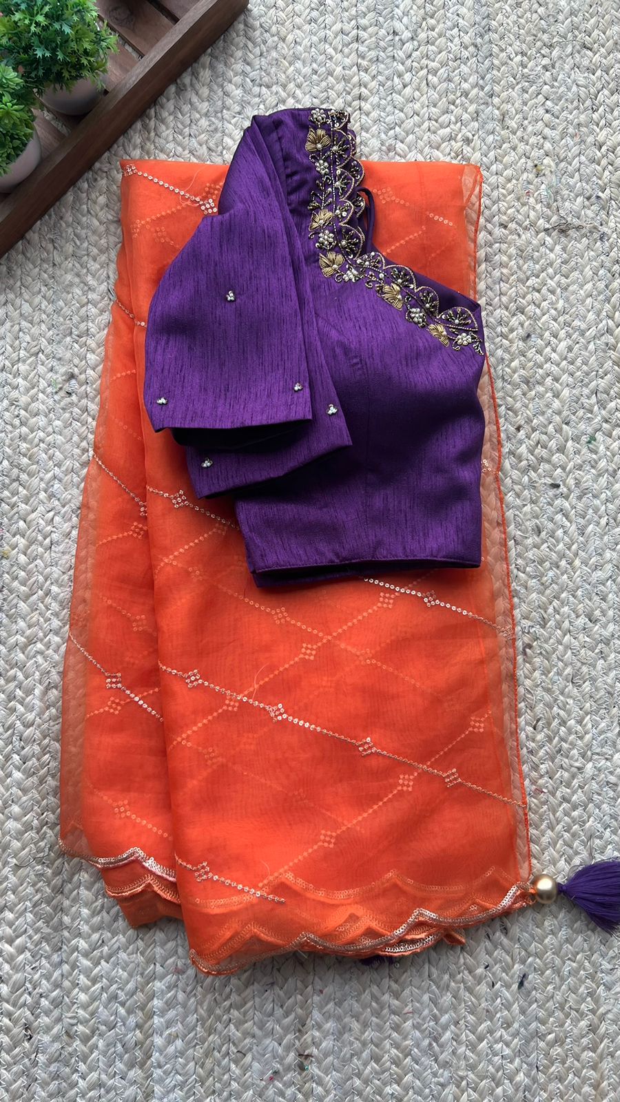 Purple silk heavy handwork blouse