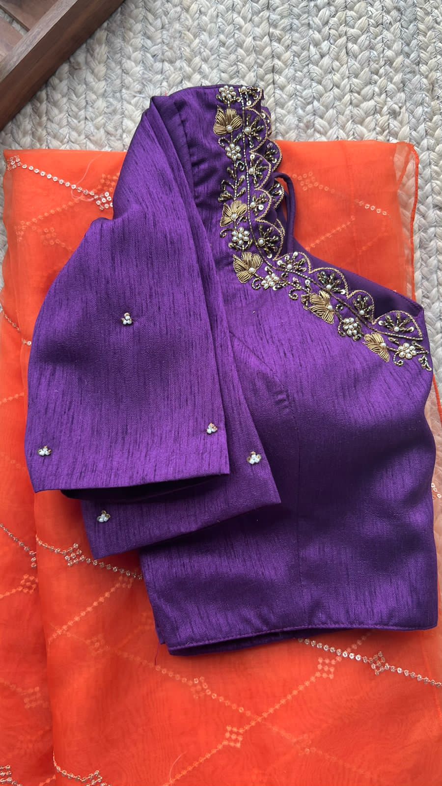 Purple silk heavy handwork blouse