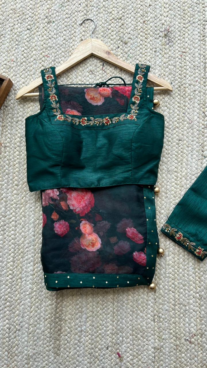 Bottle green heavy handwork blouse (only blouse)