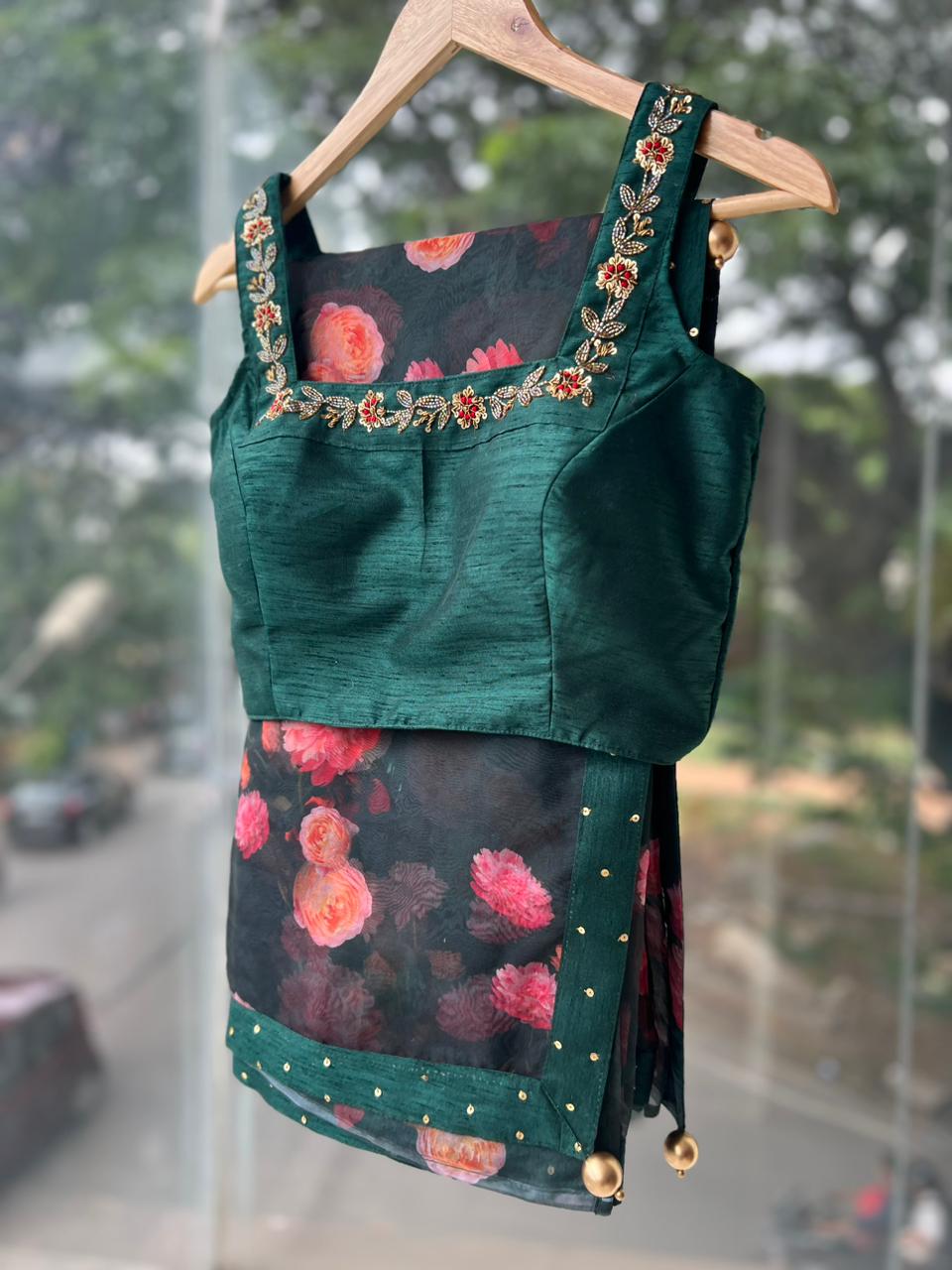 Bottle green heavy handwork blouse (only blouse)