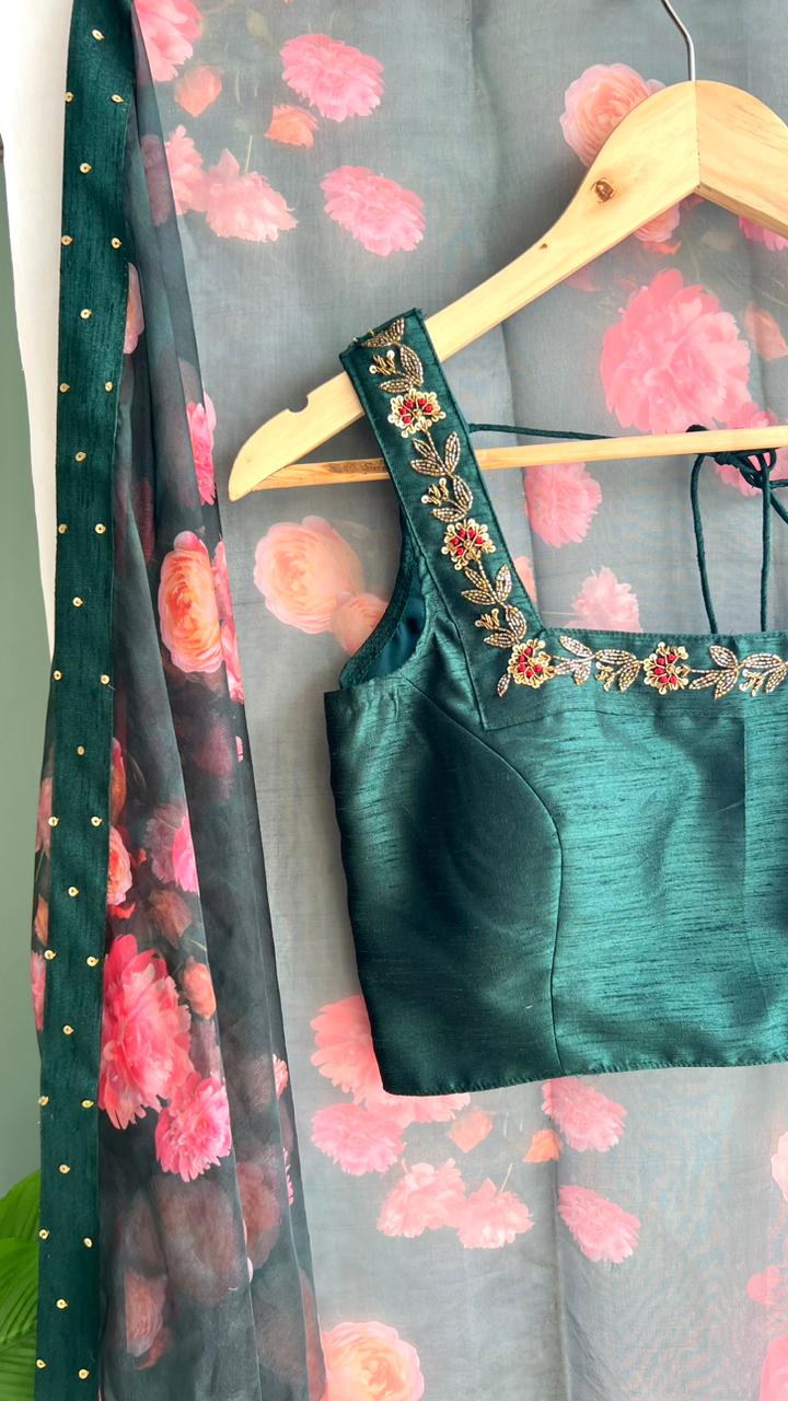 Bottle green heavy handwork blouse (only blouse)