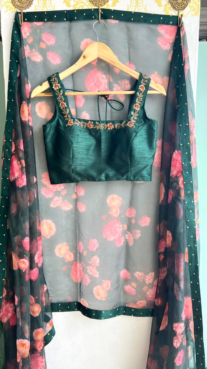 Bottle green heavy handwork blouse (only blouse)