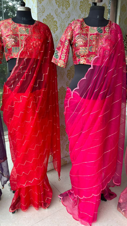 Red organza saree with banarasi work blouse