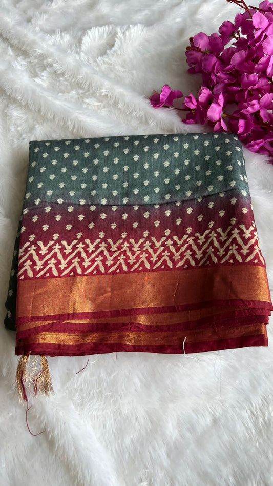 Grey and maroon cotton silk saree with blouse