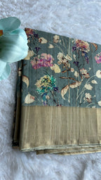 Green floral silk saree with blouse