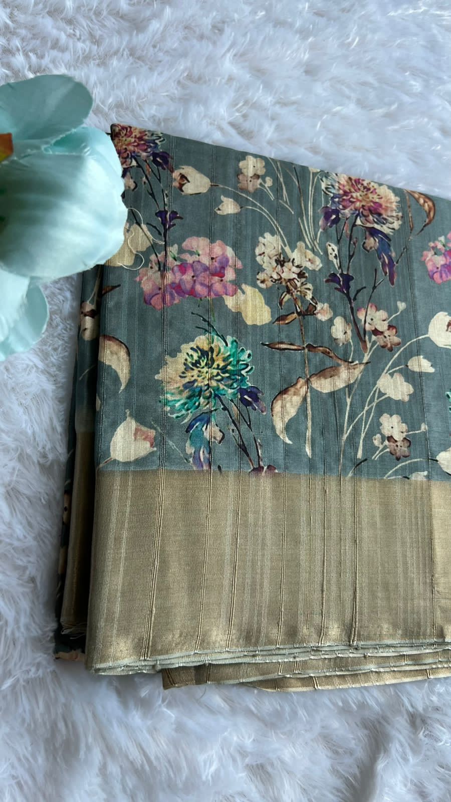 Green floral silk saree with blouse