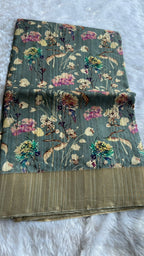 Green floral silk saree with blouse
