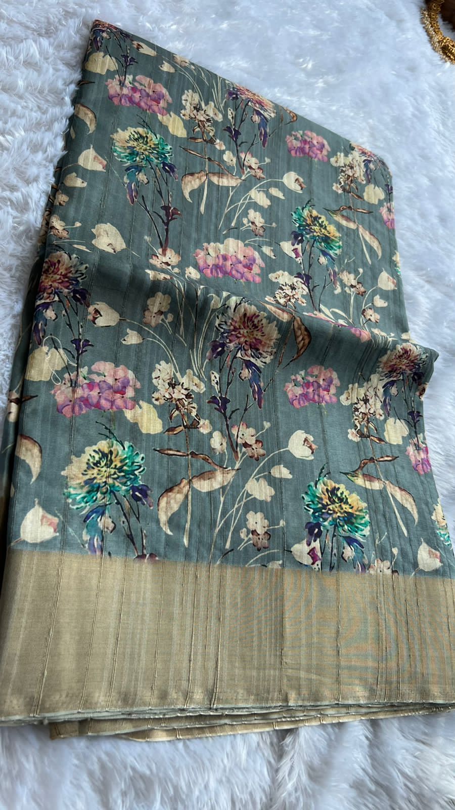 Green floral silk saree with blouse