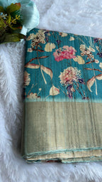 Blue floral silk saree with blouse