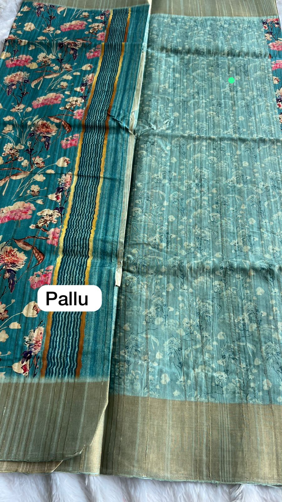 Blue floral silk saree with blouse