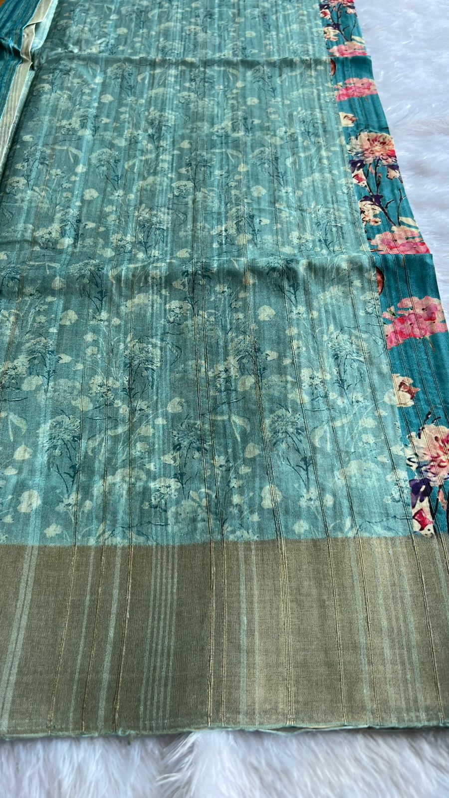 Blue floral silk saree with blouse