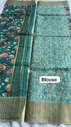 Blue floral silk saree with blouse