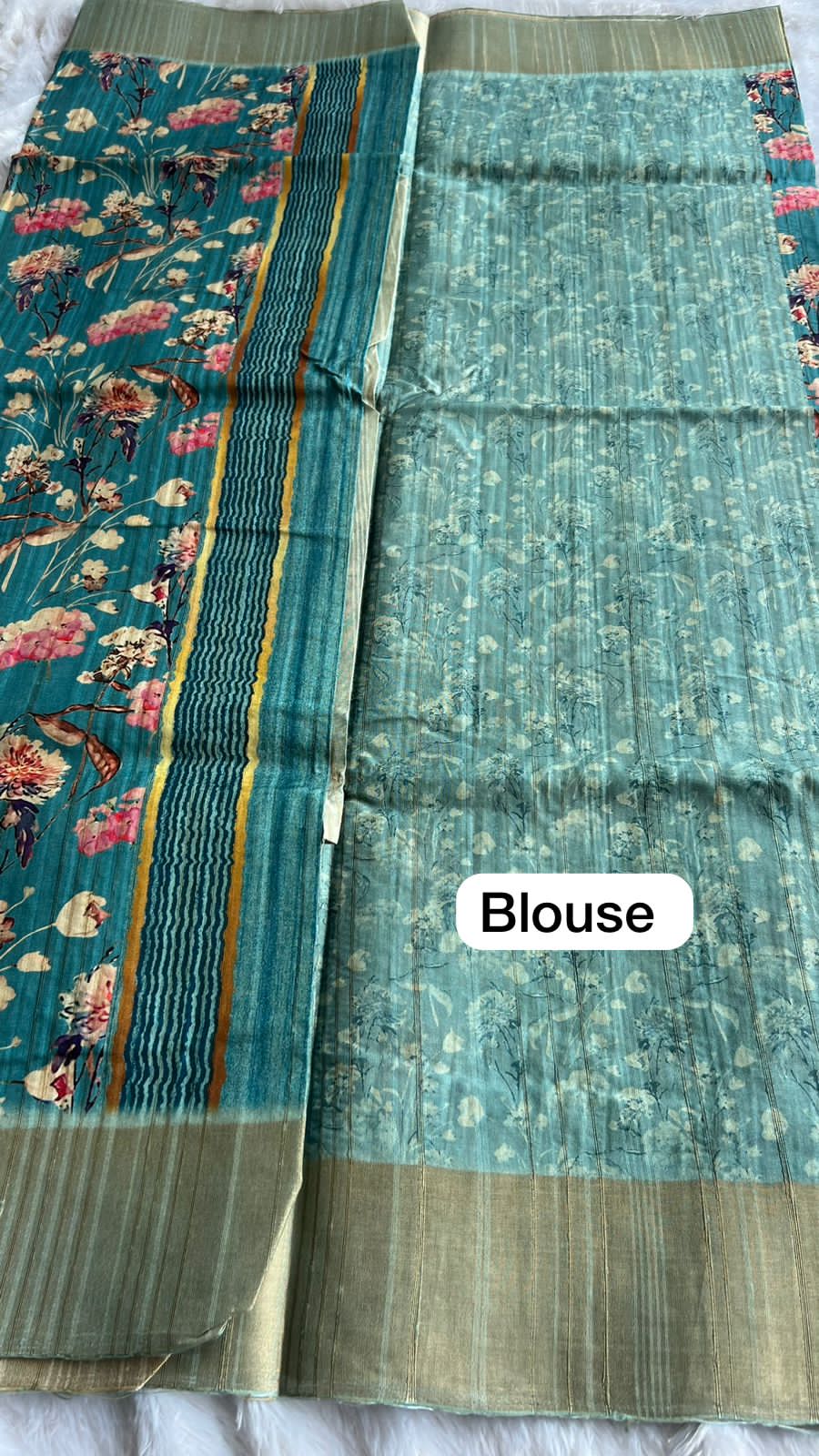 Blue floral silk saree with blouse