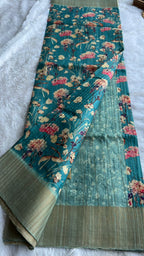 Blue floral silk saree with blouse