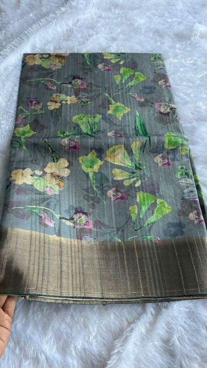 Grey floral silk saree with blouse