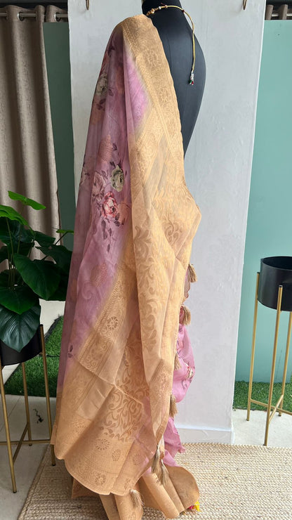 Powder pink organza saree with blouse