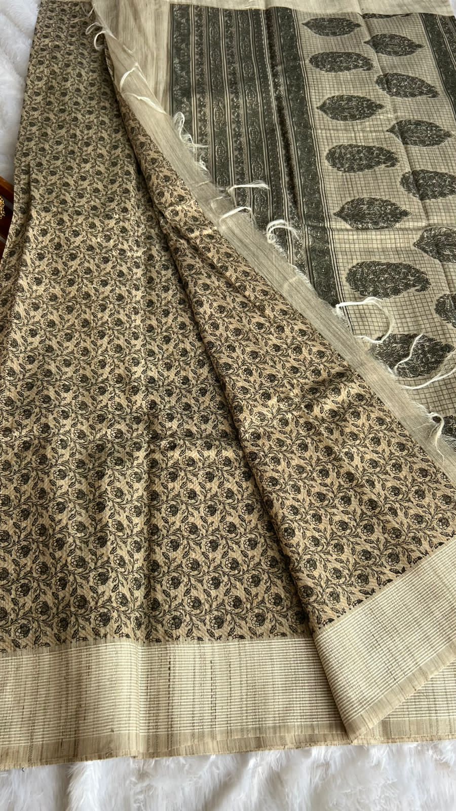 Black floral cotton saree with blouse