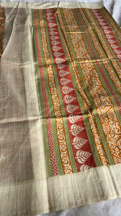 Mehandi & Fenu cotton saree with blouse