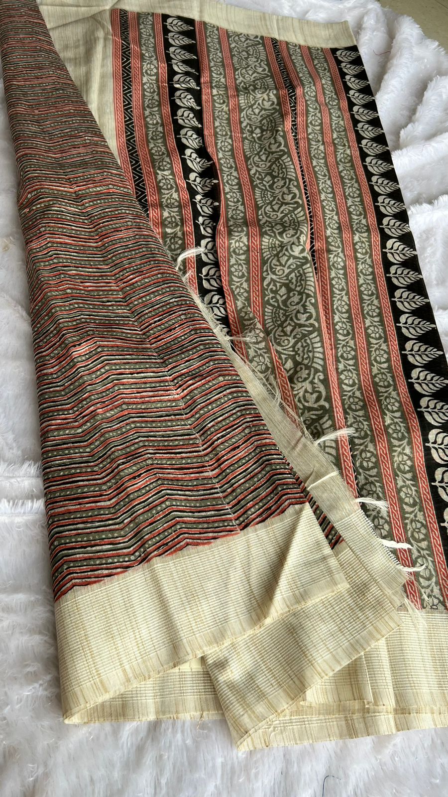Grey & maroon cotton saree with blouse