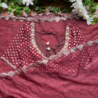 Maroon organza saree with banarasi handwork blouse