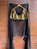 Black silk saree with kanjivaram handwork blouse