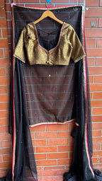 Black silk saree with kanjivaram handwork blouse
