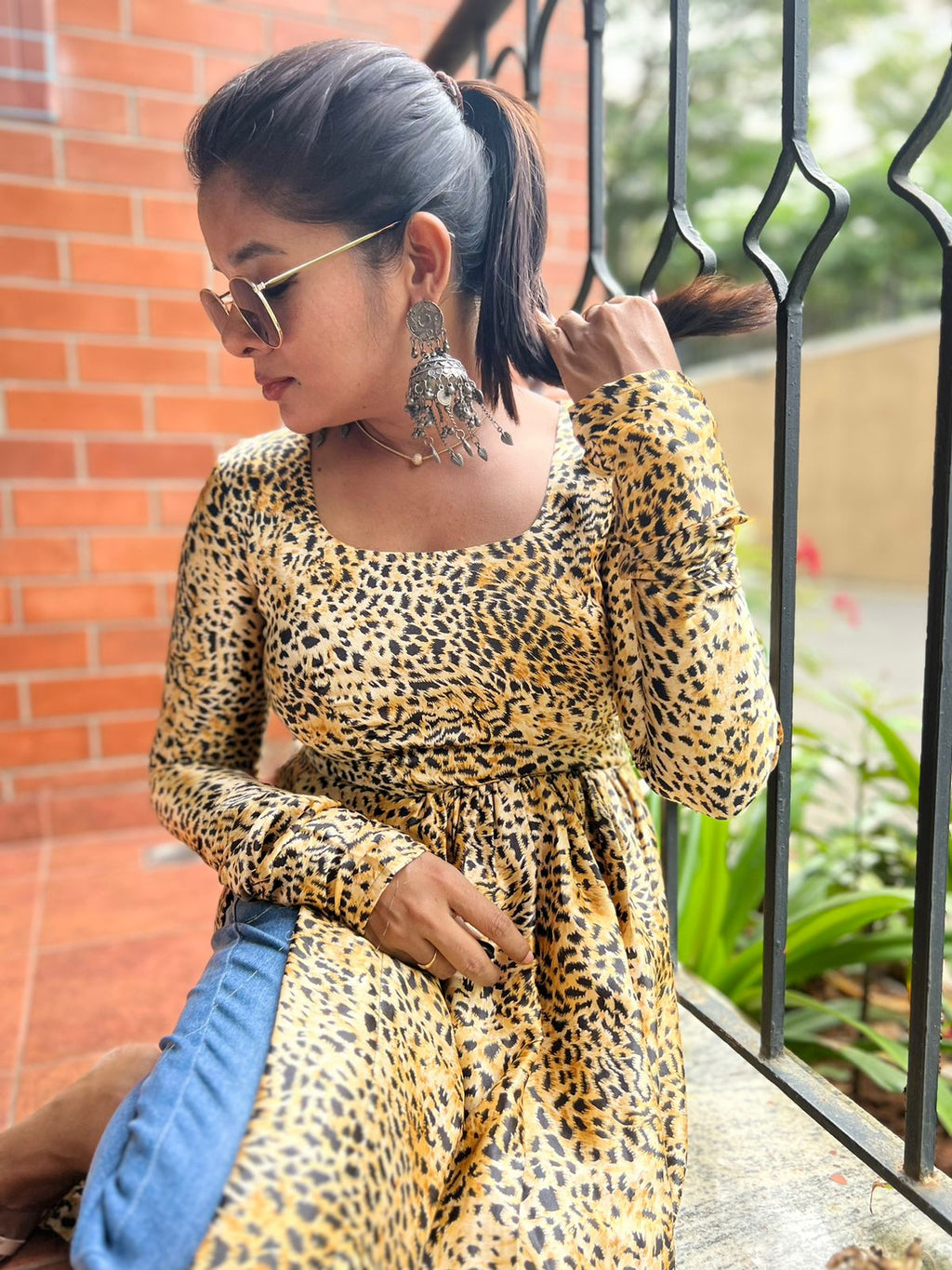 Yellow & black satin printed kurti maxi dress