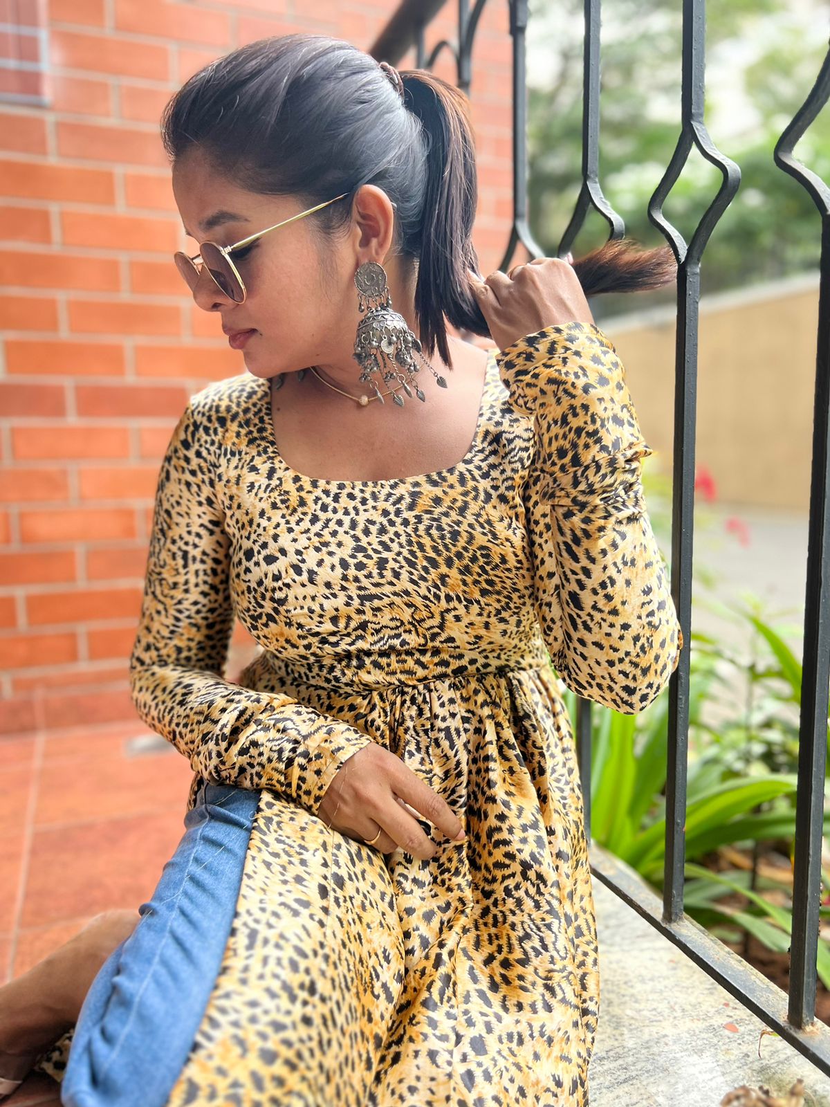 Yellow & black satin printed kurti maxi dress