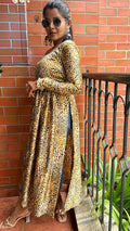 Yellow & black satin printed kurti maxi dress