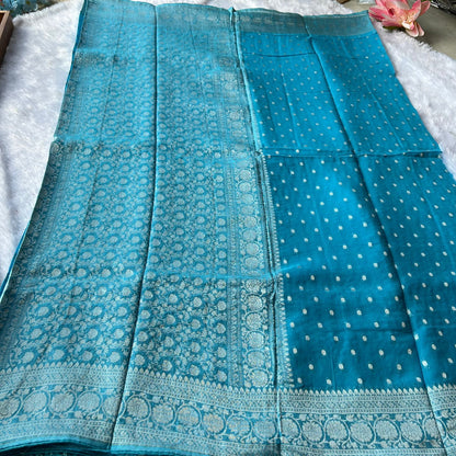 Cyon blue banarasi saree with blouse