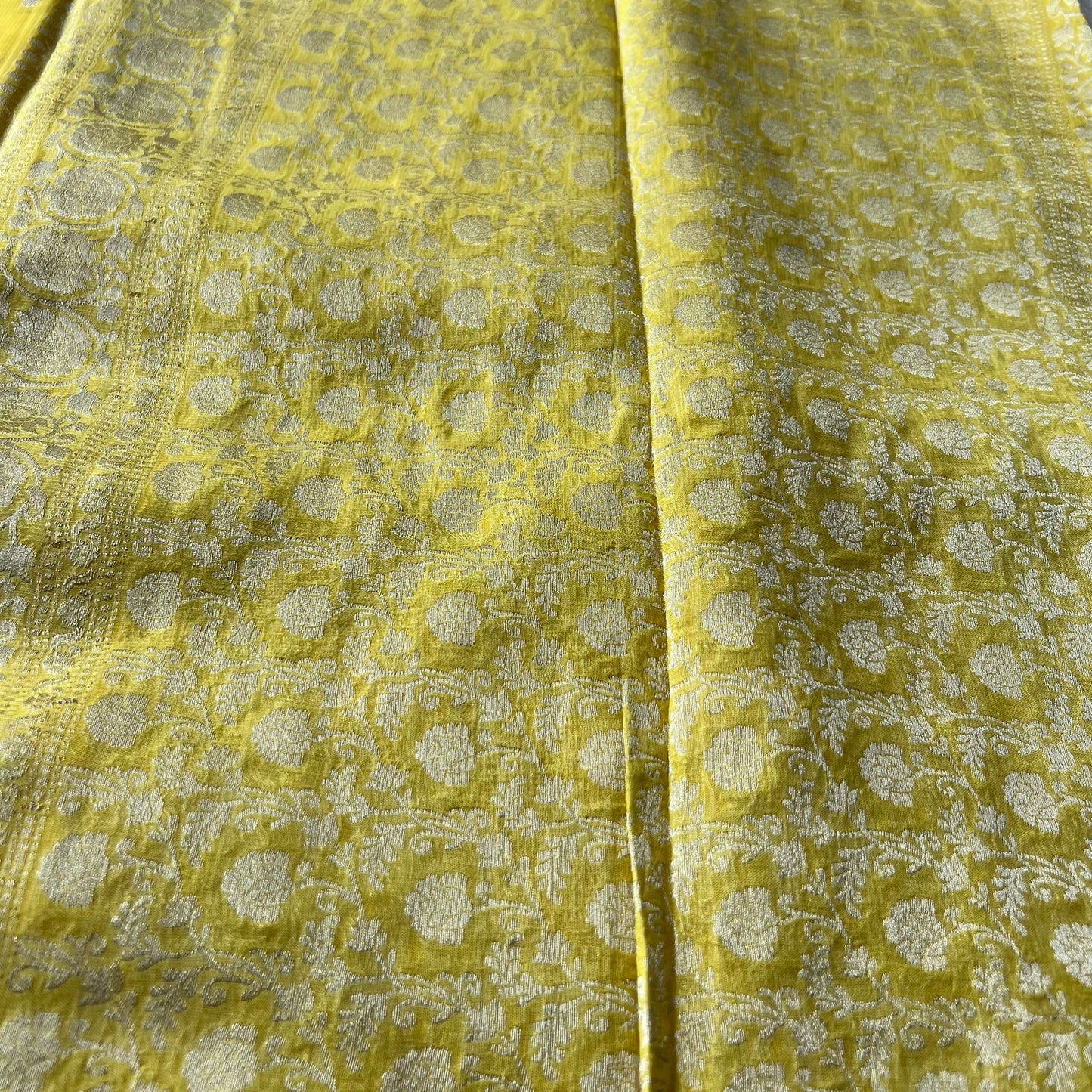 Yellow banarasi georgette saree with blouse