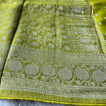 Lime green banarasi georgette saree with blouse