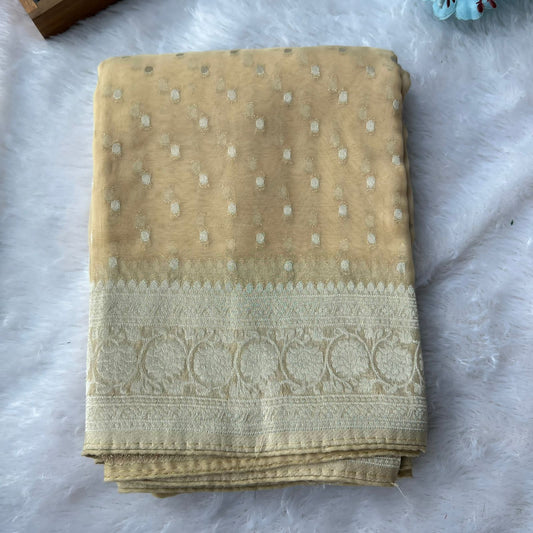 Beige banarasi georgette saree with blouse