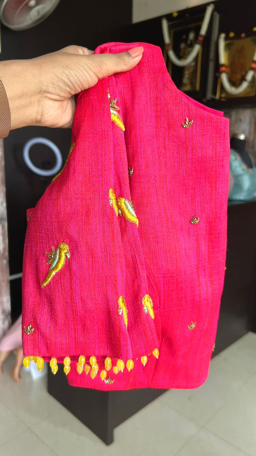 Mustard Yellow soft organza saree with pink handwork blouse