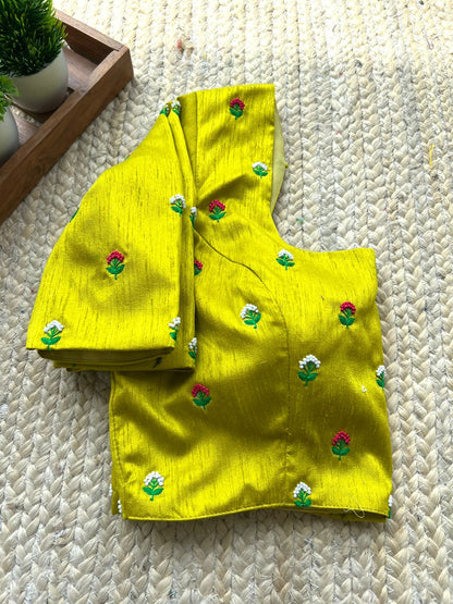 Lime green silk handwork blouse