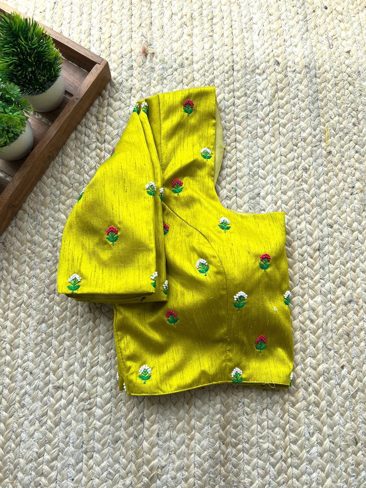 Lime green silk handwork blouse