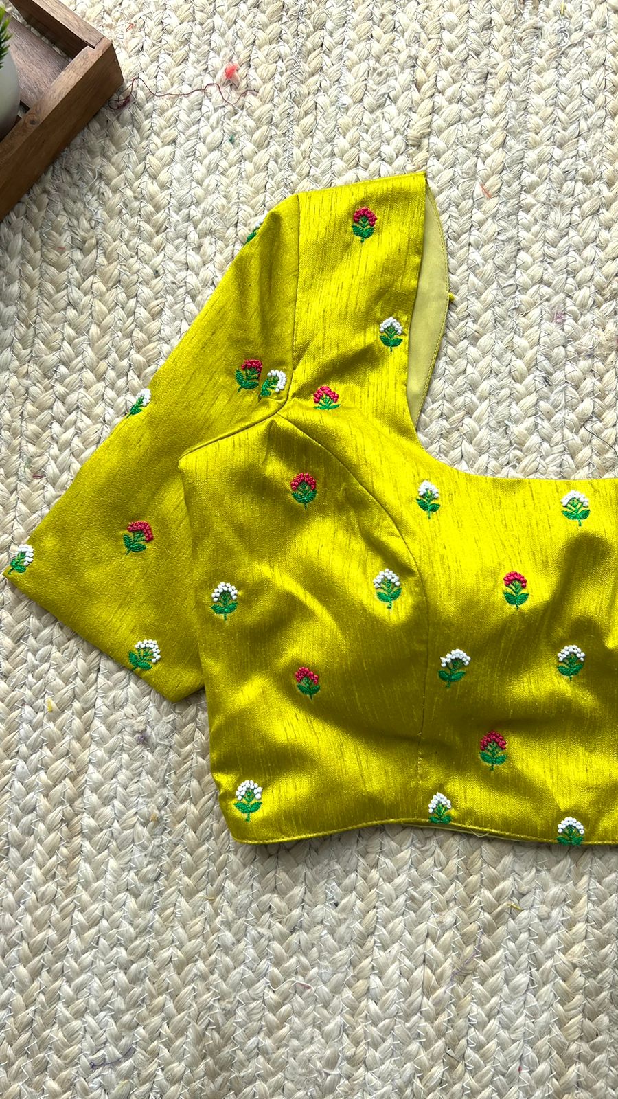 Lime green silk handwork blouse