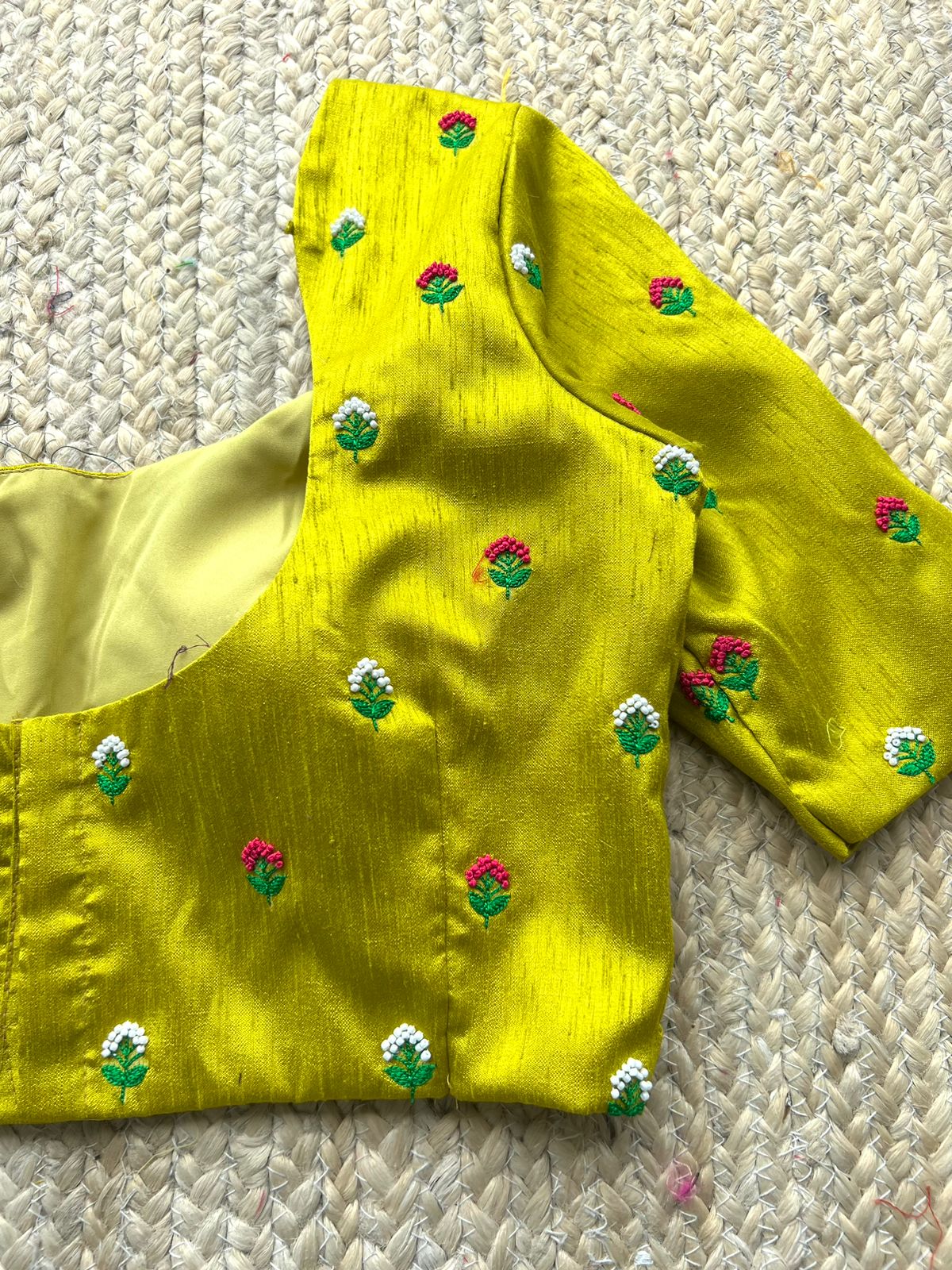 Lime green silk handwork blouse