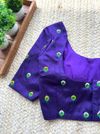 Blue purple silk thread handwork blouse
