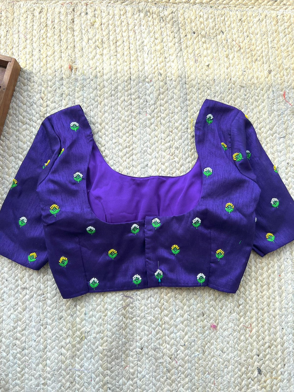 Blue purple silk thread handwork blouse