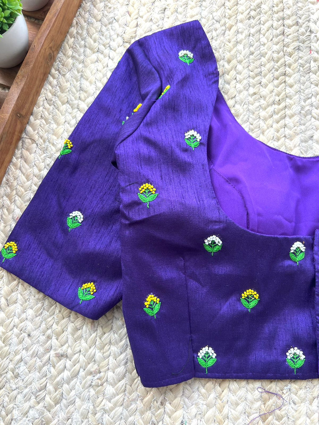 Blue purple silk thread handwork blouse