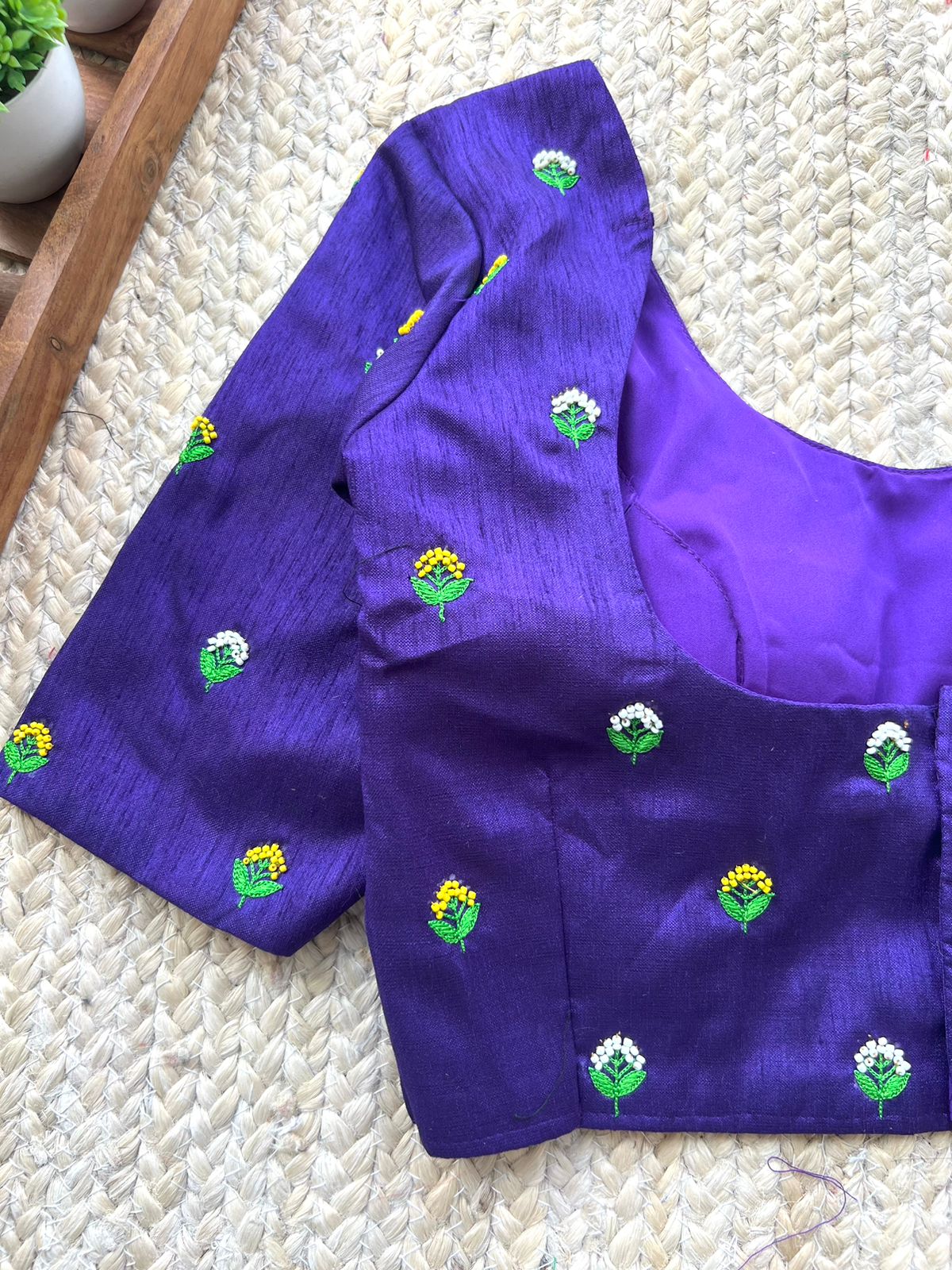 Blue purple silk thread handwork blouse