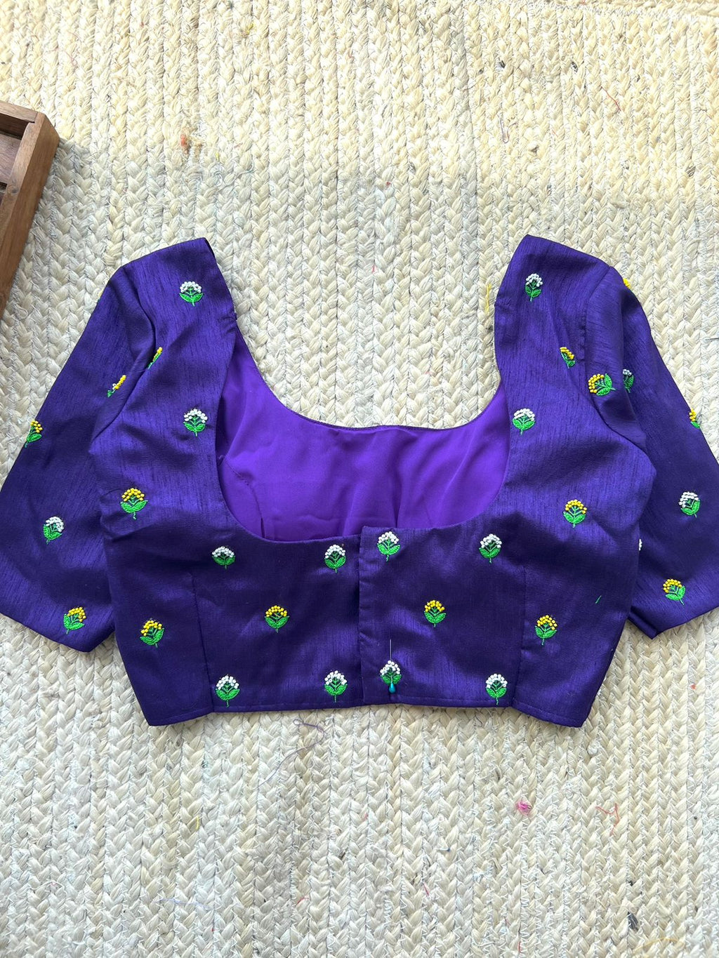 Blue purple silk thread handwork blouse