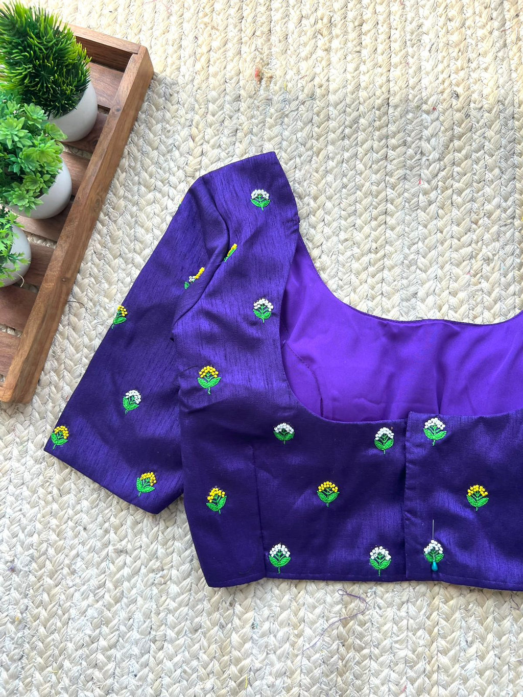 Blue purple silk thread handwork blouse