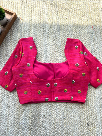Pink silk thread handwork blouse